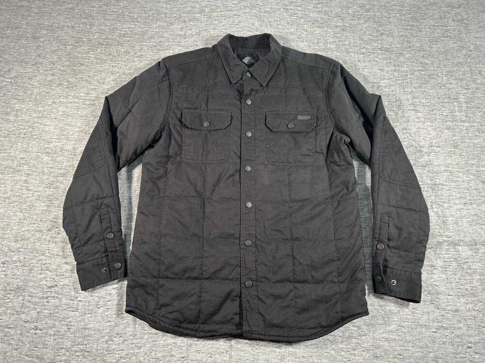 Harley Davidson Quilted Shacket Mens Medium Black Snap Biker Grunge Garage